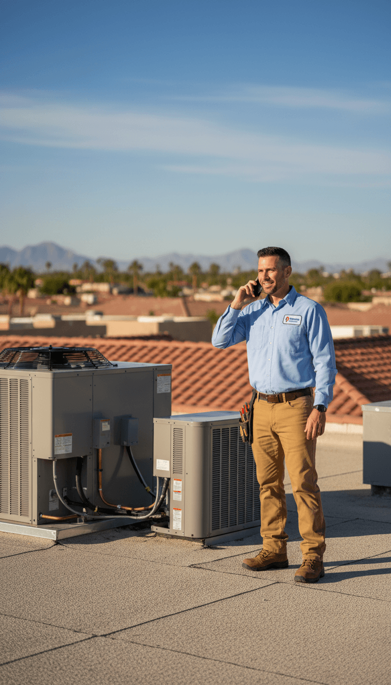 HVAC business owner focused on job site while AI handles incoming calls